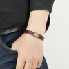 Bangle QiLuxy Punk Leather For Men Dark Brown Bracelets Alloy Magnetic Buckle Connector