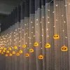 Strings 216LEDS 96LEDS Halloween Pumpkin Ghost Skull Curtain Light String 8Modes Fairy Icicle For Xmas Holiday Party Decor
