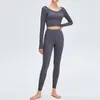 LL-TM0042 Tracksuit Womens Suits Yoga Sets Outfit Running Long Sleeve Tops Ninth Pants Exercise Adult High Waist Fitness Wear Girls Elastic Sportswear Hoodes