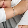 Bangle New 925 Sterling Sier Slide Armband Yellow Gold Plated Womens Wedding Present With Original Box för Pandora Moments Justerbar DHGEH