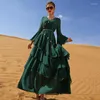 Roupas étnicas Ramadan Abaya Dubai Verde Restas de Chiffon Mulheres Turquia Mulheres Camadas Multi-camadas Vestido de bolo Eid Muslim Sleeve Hijab Kaftan