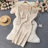 2023 Hong Kong Women Casual Dresses Style Short Knitwear Top Suspender V-Neck Temperament Wrap Hip Dress Two Piece Suit