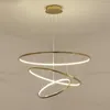 Pendant Lamps Postmodern Ring LED Chandelier Duplex Staircase El Golden Stainless Steel Nordic Minimalist Free Combination Art Lighting