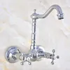 Bathroom Sink Faucets Dual Handle Hole Wall Mount Basin Faucet Chrome Brass Kitchen Cold And Water Mixer Tap Swivel Spout Dnf584