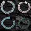 Charm Bracelets 14MM Men Women Color Crystal Cuban Bracelet Bling Iced Out Full Rhinestones Paved Miami Link Chain HipHop Jewelry