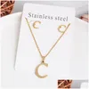 Earrings Necklace 26 Letter Necklaces With Earring Jewelry Set Stainless Steel Gold Plated Choker Initial Pendant Women Alphabet C Dhyen