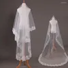 Voiles de mariée longue une couche blanc ivoire dentelle appliques cathédrale mariage pour la mariée