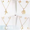 Earrings Necklace 26 Letter Necklaces With Earring Jewelry Set Stainless Steel Gold Plated Choker Initial Pendant Women Alphabet C Dhyen