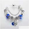 Charm Armbänder Mode Blau Anhänger Armband Für Pandora Schmuck Silber Überzogene DIY Stern Mond Perlen Mit Box Drop Lieferung Dhqjh