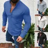 Men's Casual Shirts Men Linen Long Sleeve Top V Neck Button Up Shirt Male Business Fit Blouse Solid
