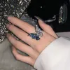 Butterfly Pierścień dla kobiet luksusowy niebieski biały kolor kryształ otwarty pierścionki Ins Woman Party Pierścień Biżuterii