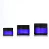 Storage Bottles 20g 30g Empty Glossy Blue Glass Cosmetic Container Refillable Pot Jar With Gold Lid