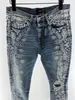 2023 Jeans pour hommes en d￩tresse Biker Ripped Jean Slim Fit Motorcycle Bikers Denim pour samurai Graffiti Flower Pattern imprime