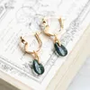 Boucles d'oreilles pendantes MoBuy Vintage Agate verte mousse naturelle pour les femmes Boucles d'oreilles en argent sterling 925 plaqué or K