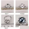 Smyckesinst￤llningar DIY Pearl Rings Zircon Solid 925 Sier Ring for Women Montering av tom present Drop Delivery DHQHF