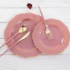 Disposable Flatware Cutlery Set Blue Pink Plastic Tray With Golden Border And Silverware Wedding Party Supplies