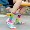 Women Socks Cotton Tie-Dye Harajuku Christmas Japanese Japanese High Quality Brand Funny Sports Skateboard Par's Sox Streetwear