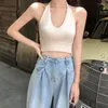 Kvinnors tankar Kvinnor Halter Tank Tops Backless Sexig V-ringning Skinny Söt skörd Top Travel Pareo Beach Casual Knit Angel Spaghetti Strap