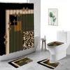 Shower Curtains Coffee Color Leopard Print Waterproof Geometric Design Bathroom 4Pcs Bath Mat Toilet Cover Carpet Curtain Decor