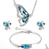 Collane con pendente Crystal Butterfly Necklaceadd Earringsaddbracelet Set di gioielli Drop Delivery Pendenti Dhhqk