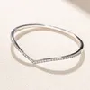 Bracelet jonc scintillant en argent sterling 925 avec CZ transparent, convient aux bracelets Pandora européens, breloques et perles