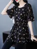 Kvinnors blusar 6xl Kvinnor Summer Spring Shirts Lady Fashion Corte Sleeve O-Neck Collar Flower Printing Elegant Blusas Tops G2401