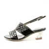 Sandaler Summer Retro Black Rhinestone Fashion Open Toe Hollow Rough Heel Women 6cm