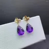 Stud Earrings Shilovem 18K Yellow Gold Piezoelectric Amethyst Fine Jewelry Trendy Engagement Gift Plant Women Myme09136689z