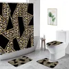 Shower Curtains Coffee Color Leopard Print Waterproof Geometric Design Bathroom 4Pcs Bath Mat Toilet Cover Carpet Curtain Decor