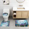 Bath Mats Sea World Printing Bathroom Carpet And Polyester Waterproof Shower Curtain Set Anti-slip Foot Rug Absorbent Toilet Seat Cover