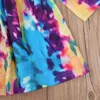 Girl Dresses Children's Two Piece Set Tie Dye Ruffle Casual Dress Girl's Round Neck Skirt Bow Hair Band For Infants Clothes