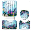 Bath Mats Sea World Printing Bathroom Carpet And Polyester Waterproof Shower Curtain Set Anti-slip Foot Rug Absorbent Toilet Seat Cover