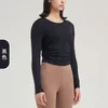 LU-47 Sports Long Sleeve Yoga Top Women للملابس الداخلية للياقة البدنية للملابس التجاعيد الرقيقة التي تدير بيلاتيس القمصان الرياضية