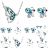 Collane con pendente Crystal Butterfly Necklaceadd Earringsaddbracelet Set di gioielli Drop Delivery Pendenti Dhhqk