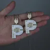 deux tons plug forme pendentif pavé plein cz pierre ngraved lettre parler charme pendentifs avec corde chaîne pour femmes hommes hip hop collier bijoux en gros