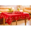 Table Cloth Europe Luxury Red Embroidered Tablecloth Rectangular Round For Home Wedding Polyester Satin Jacquard Floral Cover
