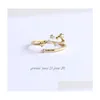 Band Rings 12 Constellations Rhinestone Amet Zodiac Signs Gold Sier Colors Fashion Jewiversary Jewel Drop Delivery Ring DH14J