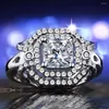 Fedi nuziali placcate in argento per le donne regalo moda grande quadrato gioielli vuoti principessa anello di fidanzamento in cristallo bianco cz
