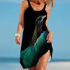 Casual Dresses Sexy For Woman Summer 3d Print Birds Sling Square Collar Fashion Beach Dress Vintage Elegant Loose Evening