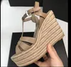 Summer Women Ma Sheng Po Heel Sandals Strew Sandals Lady Luxury Designer Dress, Party Ankle Strap Gladiator Flatform Espadrilles Woven floid