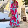 Robes décontractées 2022 Boho sexy col en V à manches longues robe de soirée femmes élégantes imprimé léopard maxi pour la mode