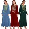 Ethnic Clothing Plus Size Muslim Women Long Dress Arabic Abaya Ramadan Islamic Middle East Turkish O-neck Dubai Maxi Robe Gown Embroidery