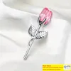 50pcs casamento favorece rosa rosa rosa com haste de m￣o silvergold na caixa de presente Dia dos namorados presente brindes de festa de solteiro