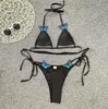 Kvinnors badkl￤der kvinnor 2 datorer bikini set bindning cut-out halter bad bh l￥g wasit thong baddr￤kt damer strand mikro 2022 sommar strandkl￤der