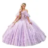 18 -wieczna Lilac Quinceanera Sukienki 2023 Off the ramion średniowieczna sukienka balowa z kwiatami 3D koronkową krótką rękawem Sweet 15 Vestido BC14551