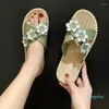 Slippers Women's Outer Wear 2022 Cross Bow Flat Sandals Fashion Net Red Straw Rope