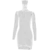 Casual Dresses Women's Sequined Mesh See-through Sexy Dress Slim Fit Long Sleeves With Face Protector Shiny Mini Clubwear