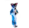 Bleu longue fourrure bleu Husky chien renard loup Fursuit mascotte Costume Costume jeu de fête déguisement adultes