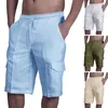 Men's Pants Loose Stylish Multi Pockets Men Shorts Simple Beach Solid Color For Home