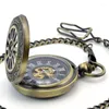Cep Saatleri Antik Kırmızı Haç Bronz Retro Otomatik Mekanik Saat Erkekler İçi Boş Ana Zincir Saat Kolye ReloJ de Bolso Saat